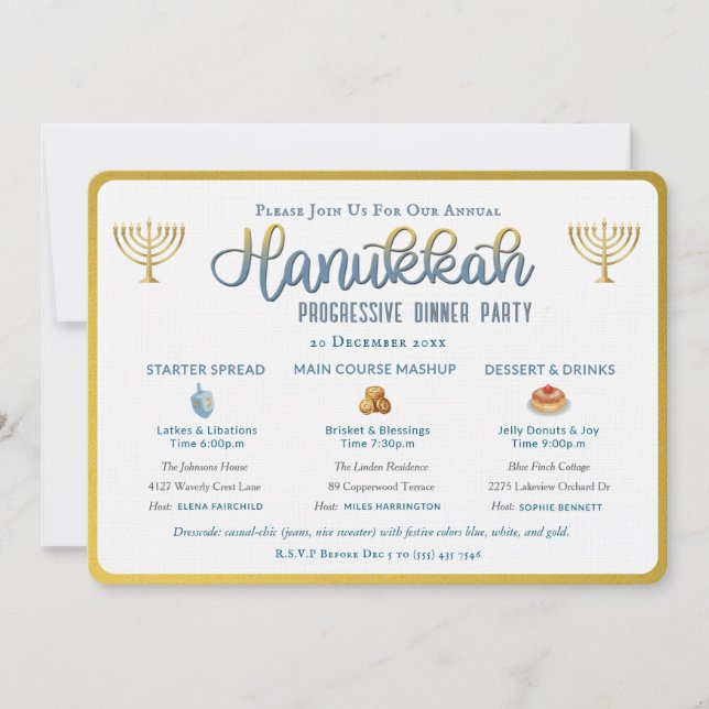 Convite para Jantar Progressivo de Hanukkah (Frente)