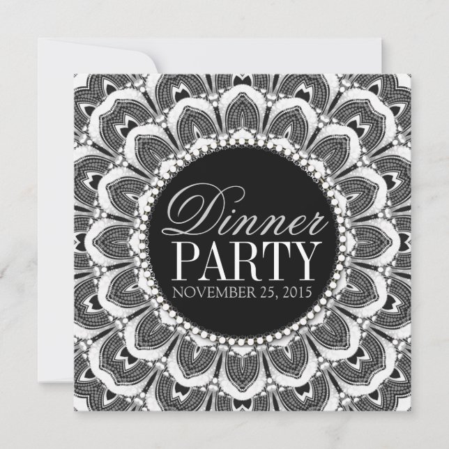 Convite para Jantar Temático Tribal Preto e Branco (Frente)