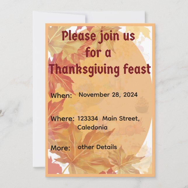Convite para Jantas de Ação de Graças (Frente)