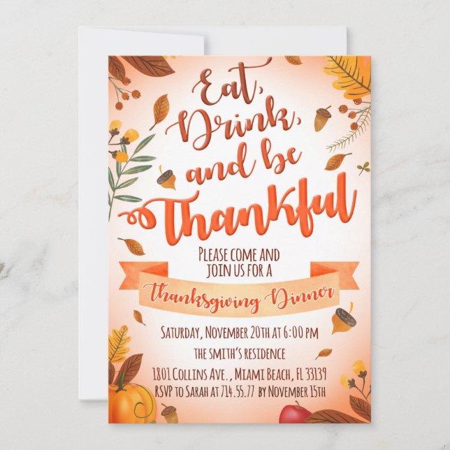 Convite para Jantas de Ação de Graças (Frente)