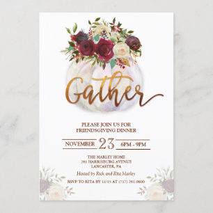 Convite para Janto de Amizade de Abóbora Floral