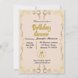 Convite para Janto de Aniversário Dourado e Rosa