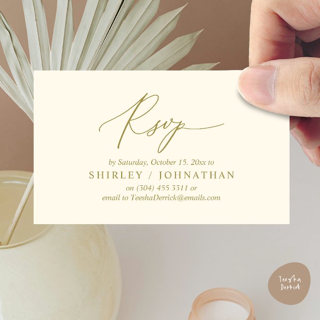 Convite para Janto de Casamento RSVP Romântico Mod (Modern Romantic RSVP Wedding Dinner Invitation Enclosed Reminder Online Email Card, Yellow Gold)