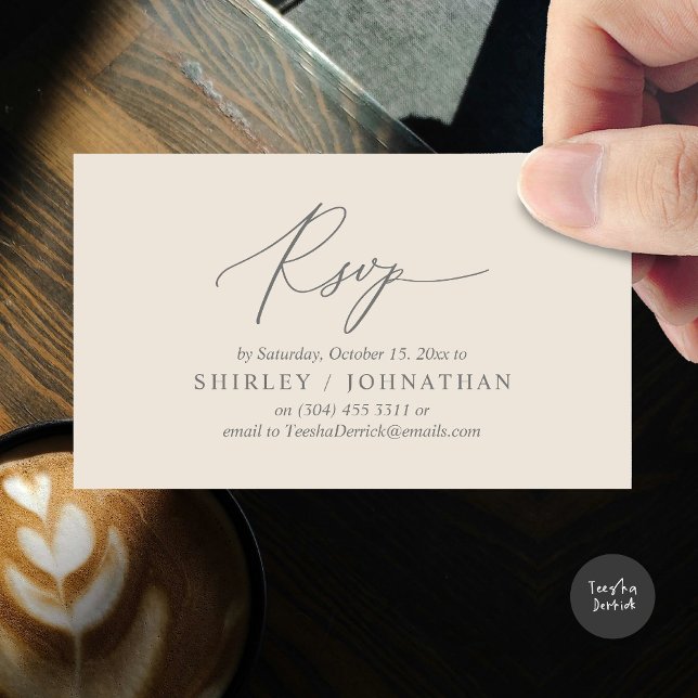 Convite para Janto de Casamento RSVP Romântico Mod (Modern Romantic RSVP Wedding Dinner Invitation Enclosed Reminder Online Email Card, Cream Grey)