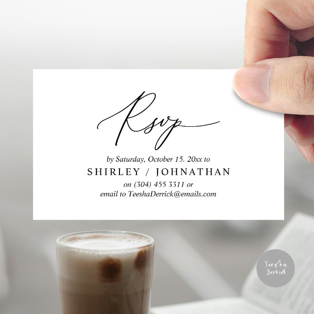 Convite para Janto de Casamento RSVP Romântico Mod (Modern Romantic RSVP Wedding Dinner Invitation Enclosed Reminder Online Email Card, White Black )