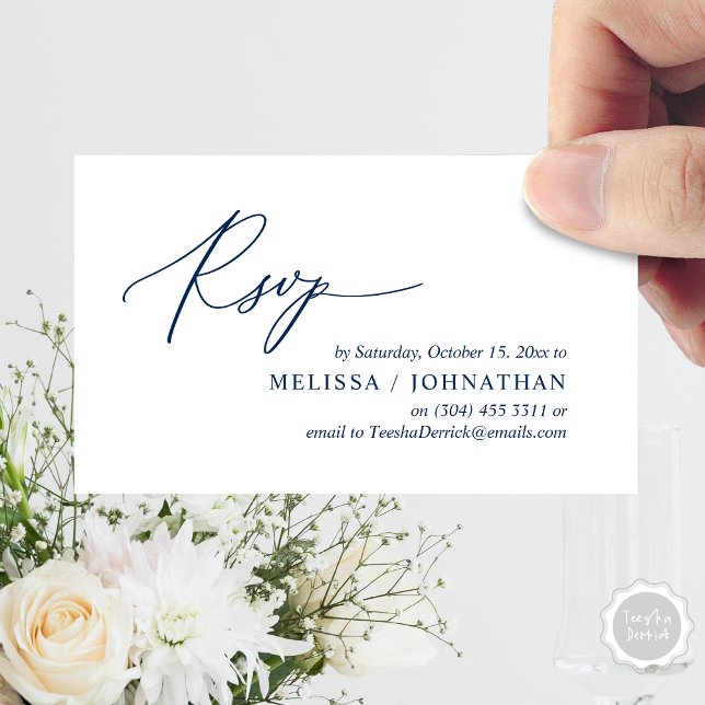 Convite para Janto de Casamento RSVP Romântico Mod (Modern Romantic RSVP Wedding Dinner Invitation Enclosed Reminder Online Email Card, Navy Blue)