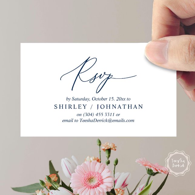 Convite para Janto de Casamento RSVP Romântico Mod (Modern Romantic RSVP Wedding Dinner Invitation Enclosed Reminder Online Email Card, Navy Blue)