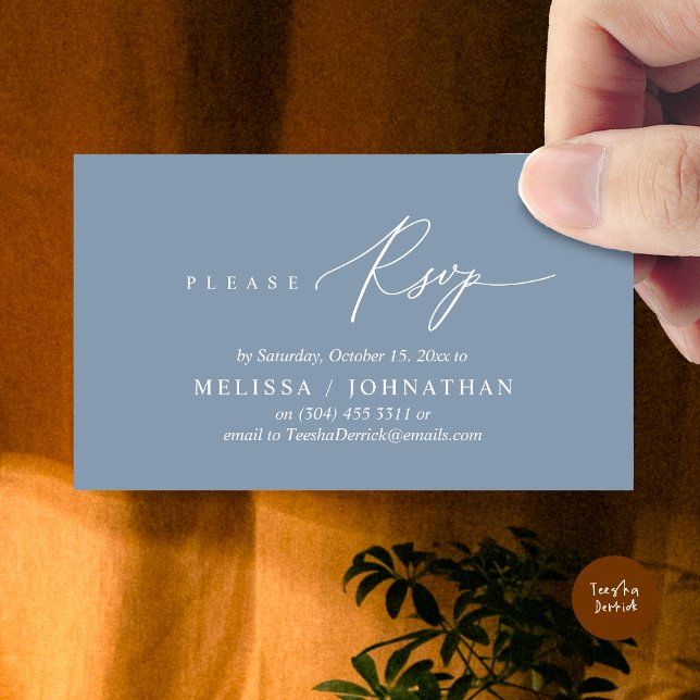 Convite para Janto de Casamento RSVP Romântico Mod (Modern Romantic RSVP Wedding Dinner Invitation Enclosed Reminder Online Email Card, Dusty Blue)