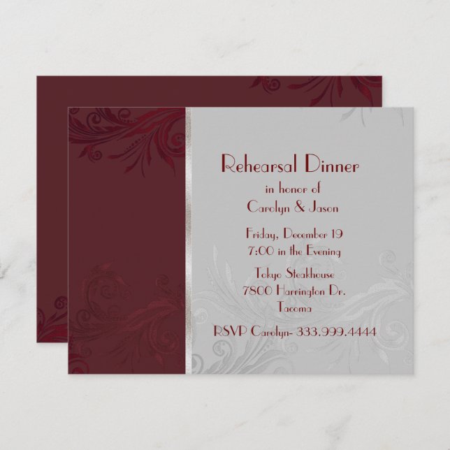 Convite para Janto de ensaio Burgundy Flourish (Frente/Verso)