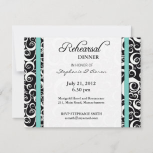 Convite para Janto de ensaio de Aqua Damask Swirl