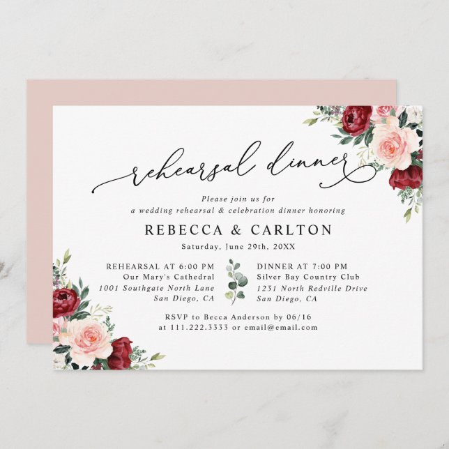 Convite para Janto de Ensaio de Casamento Floral S (Frente/Verso)
