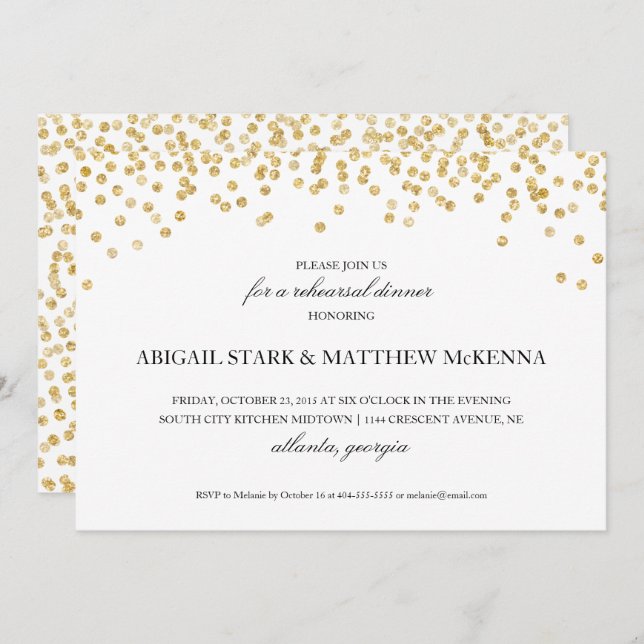 Convite para Janto de Ensaio de Confetti Dourado S (Frente/Verso)