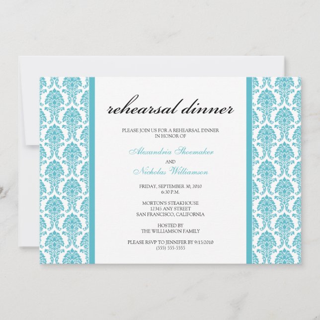 Convite para Janto de ensaio de Damask encantador  (Frente)