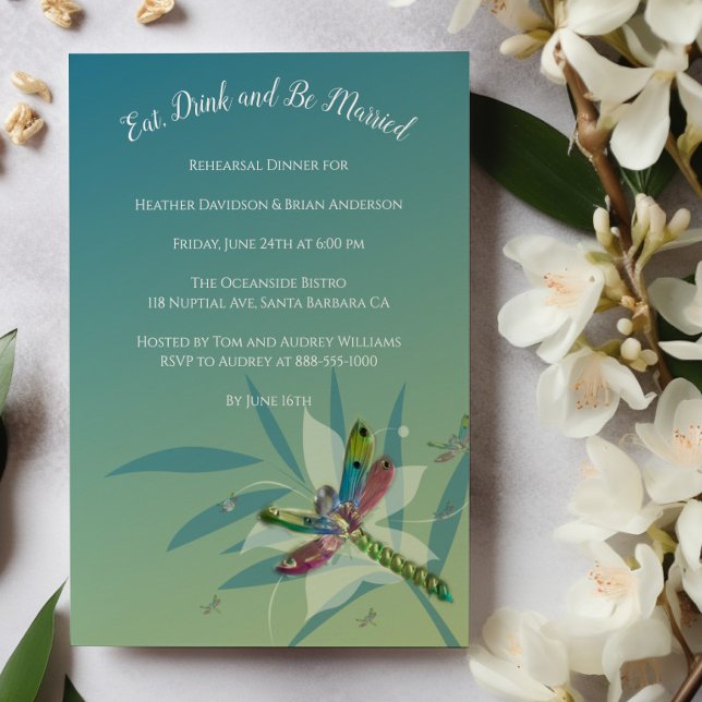 Convite para Janto de ensaio de Dragonfly em repou (Resting Dragonfly Wedding Rehearsal Dinner Invitation)