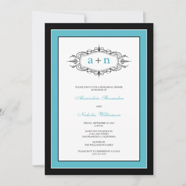 Convite para Janto de ensaio de Elegante (aqua) (Frente)