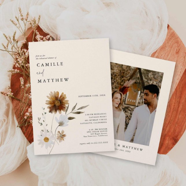 Convite para Janto de ensaio de fotografias de flo (Simple Boho Photo Rehearsal Dinner Invitation)