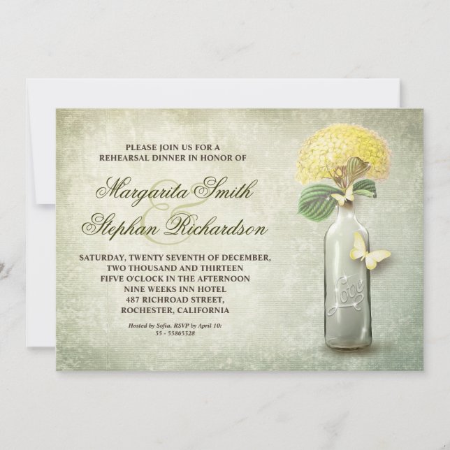 convite para janto de ensaio de garrafa de vinho d (Frente)