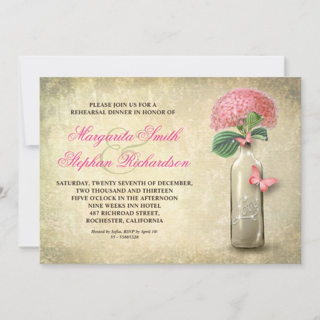 convite para janto de ensaio de garrafa de vinho d (Frente)