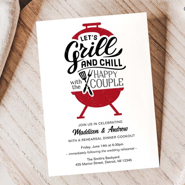 Convite para Janto de Ensaio de Grill e Chill (Grill and Chill Rehearsal Dinner Invitation)