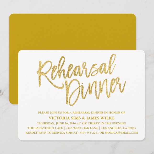 Convite para Janto de ensaio de na moda Caligrafia (Frente/Verso)