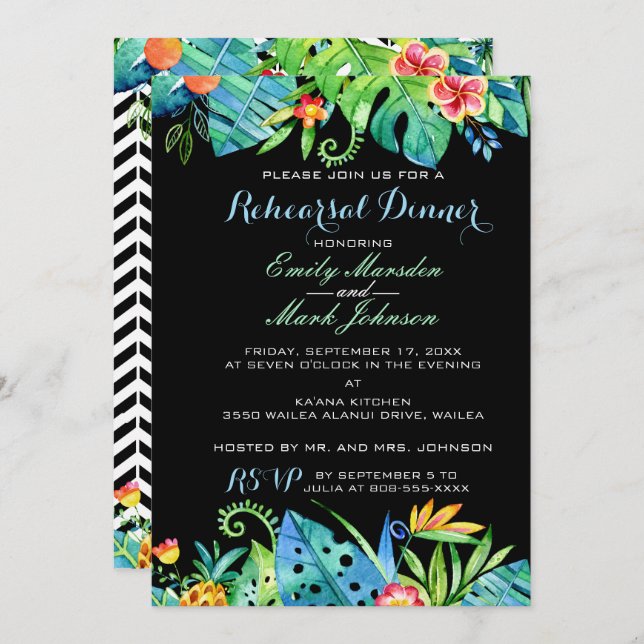 Convite para Janto de ensaio de preto tropical (Frente/Verso)
