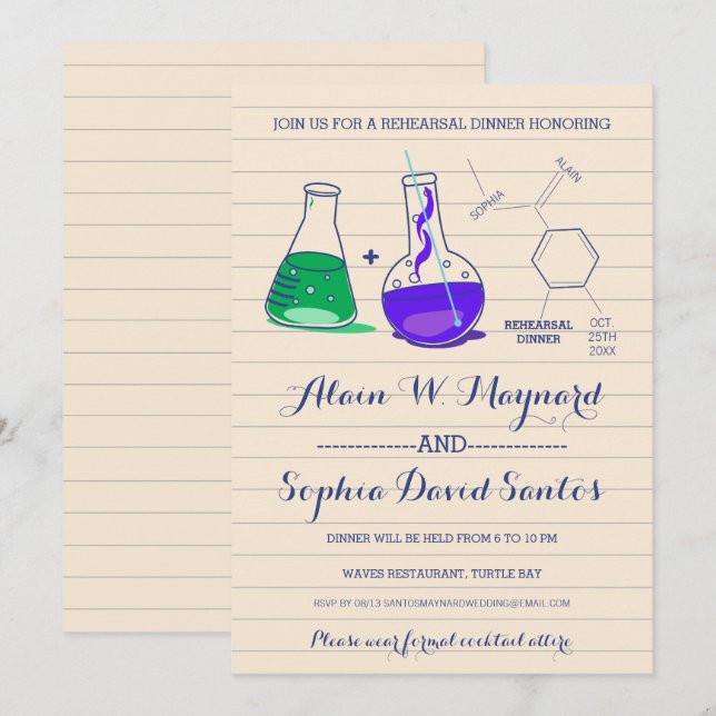 Convite para Janto de ensaio de química roxa e ver (Frente/Verso)