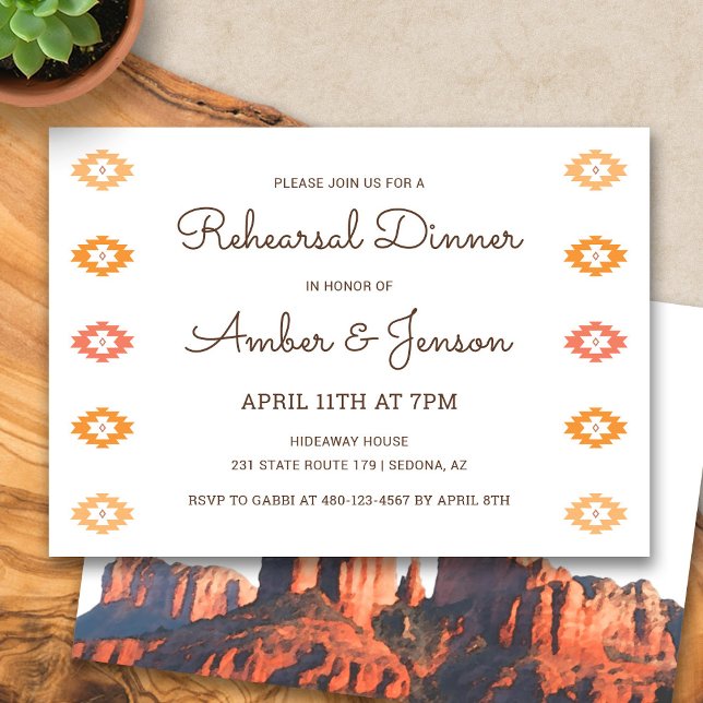 Convite para Janto de ensaio de Sedona Chic no Des (Desert Chic Sedona Rehearsal Dinner Invitation)