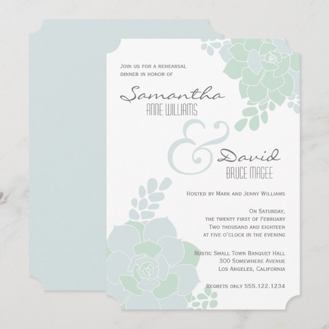 Convite para Janto de Ensaio Elegante Suculente (Frente/Verso)