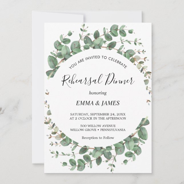 Convite para Janto de ensaio Emerald Greenery (Frente)
