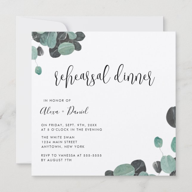 Convite para Janto de ensaio Rustic Greenery Kraft (Frente)