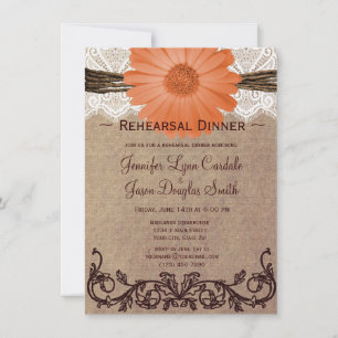 Convite para Janto de Ensaio Rustic Peach Daisy