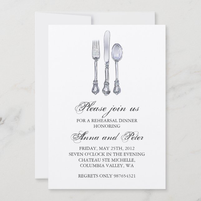 Convite para Janto de ensaio - Silverware Elegante (Frente)