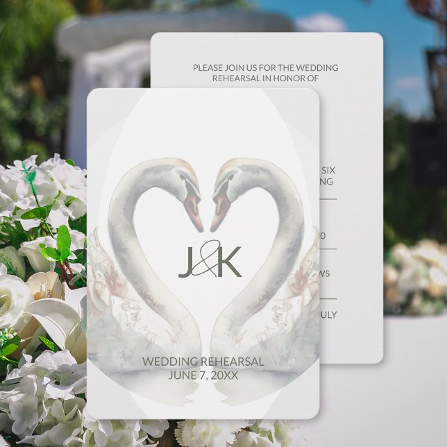 Convite para Janto de ensaio Swan Wedding (Swan Wedding Rehearsal Dinner Invitation (front and back))