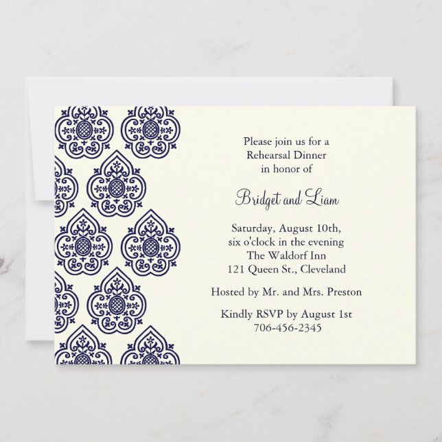 Convite para Janto de ensaio Vintage Damask (Frente)