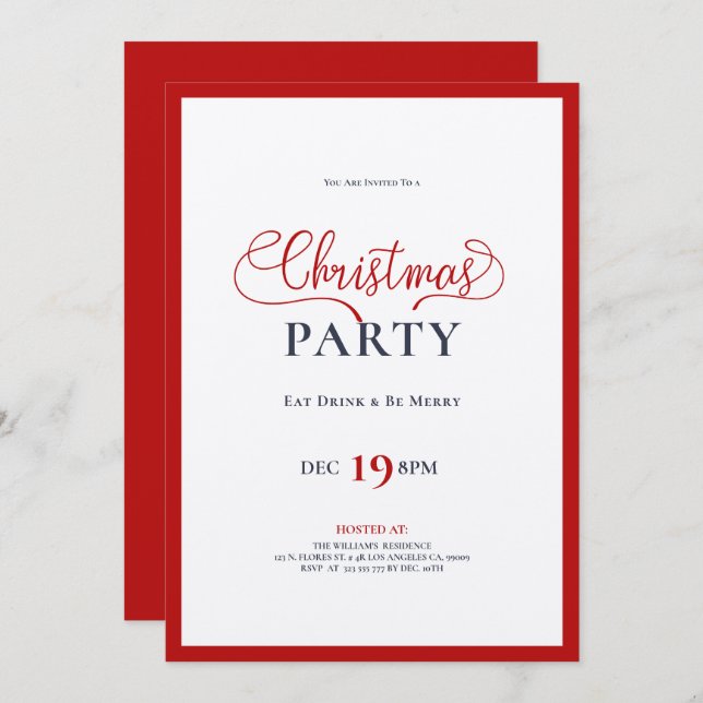 Convite para janto de tipografia do Natal Vermelho (Frente/Verso)