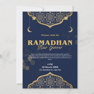 Convite para Janto Iftar Moderno Dourado Azul