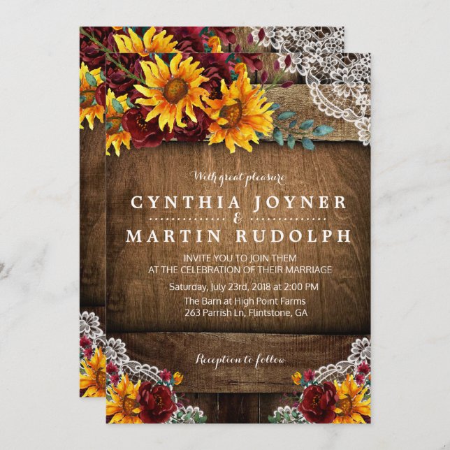 Convite para Janto Rústico de girassol (Frente/Verso)