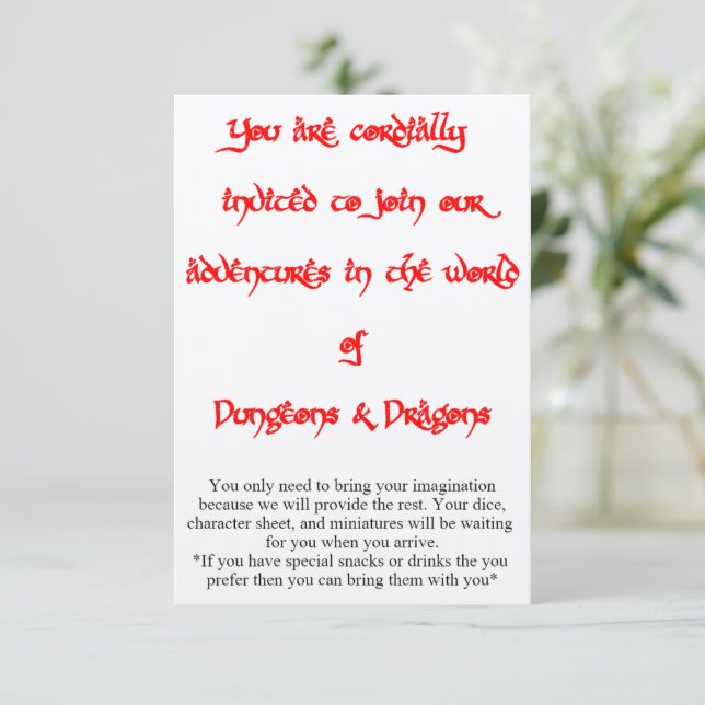 Convite para jogos Dungeons & Dragon 2 (Em pé/Frente)