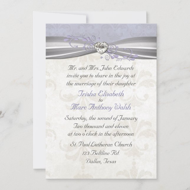 Convite para lavanda Damask & Heart Weding (Frente)