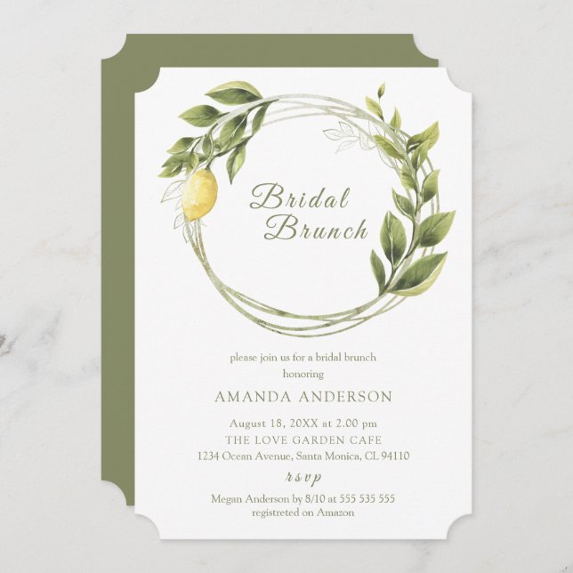 Convite para Lemon Watercolor Bridal Brunch (Frente/Verso)