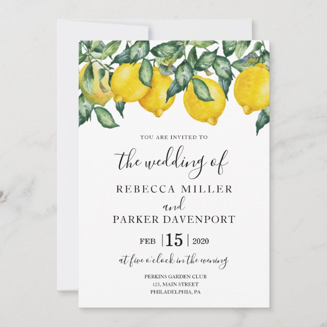 Convite para Lemons e Greenery Wedding (Frente)