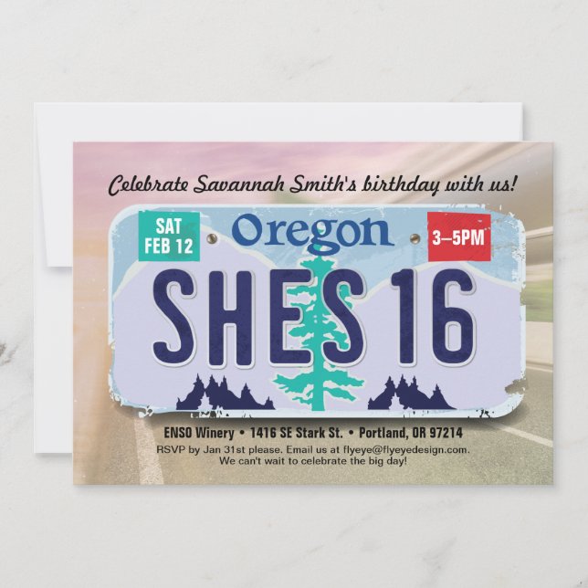 Convite para Licença de Oregon no 16.º Aniversário (Frente)
