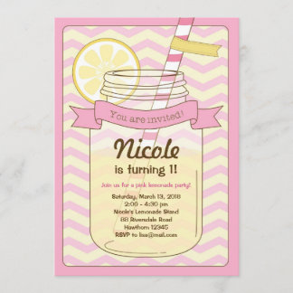 Convite para limonada cor-de-rosa/Convite para lim