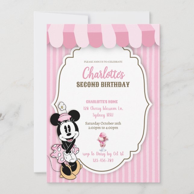 convite para loja de sorvetes da Minnie Clássica  (Frente)