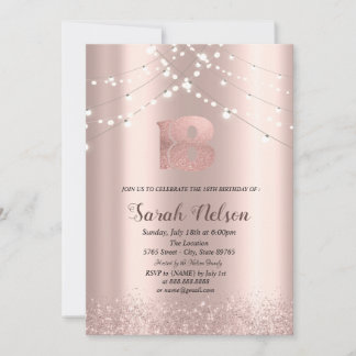 Convite para Luxury Rosa Dourado de Luzes de Corda