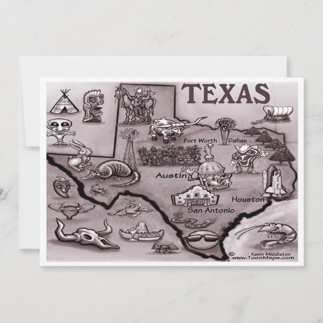 Convite para Mapa de Cartoons do Texas Antigo (Frente)