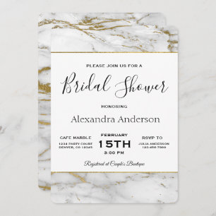 Convite para Marble Branco e Dourado do Chá de pan