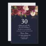 Convite para marinho de aniversário de 30 anos de<br><div class="desc">Marinho do Partido das Flores aniversário de 30 anos do do do do  do Flowers do e do Burgundy na loja de Niche e Nest. Boho chic burgundy vermelha aquarela floral Linda mão pintada aquarela ilustração</div>