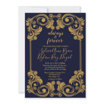 Convite para Marinho Elegante e Casamento Dourado