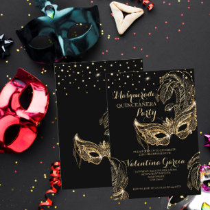 convite para máscara de quinceanera mascarada glit